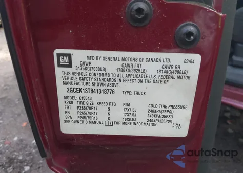 2004 Chevrolet Silverado 1500 Z71 from USA, damaged, VIN 2GCEK13T841318776